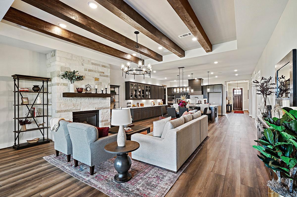 Caldwell Homes Model Home Living Room Wooden Beams